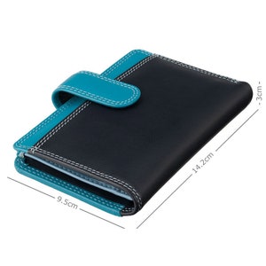Fermeture à glissière bleue avec bouton - Collection arc-en-ciel - Prune - Porte-monnaie moyen avec porte-cartes - RB97 - Caïman