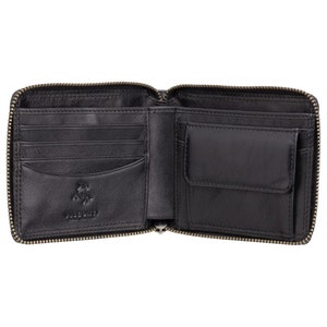 Premium Real Leather Zip Around Wallet WIth RFID Protection - Black - HT14 - Gift Boxed