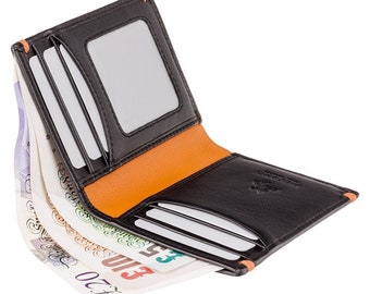 VISCONTI - RFID Slim Leather Wallet - Black / Orange - Card Holder Wallet - Minimalist Wallet - Leather Wallets for Men - AP60 - Gift Boxed
