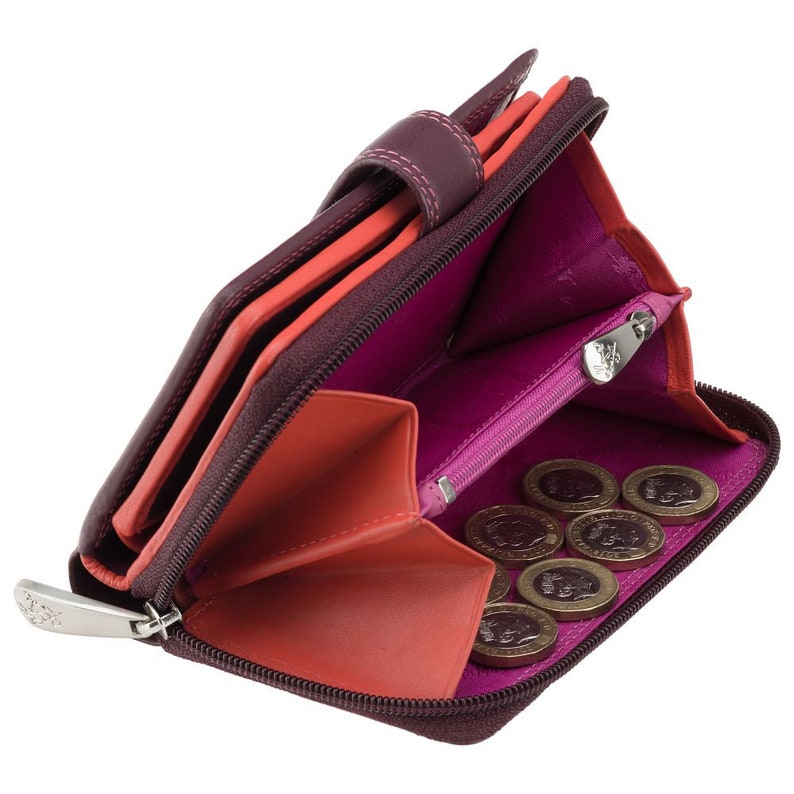 Designer Rio Collection Purse - Ladies Wallet - Womens Wallets - Genuine Leather RFID Blocking - Button Close Purse - R13 Plum image 5