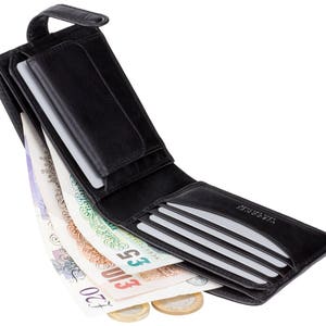 VISCONTI - Luxury Black Button Close Slim Leather Wallet with RFID Protection - Slim Wallet - Wallets for Men - Veg Tan Premium Leather