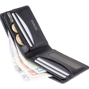 VISCONTI - Luxury Black Slim Leather Wallet with RFID Protection - Slim Wallet - Wallets for Men - Veg Tan Premium Leather - Card & Coin