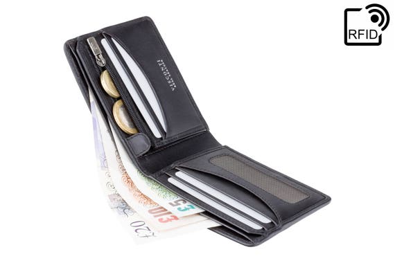 VISCONTI Italian Black Luxury Long Leather Wallet With RFID 