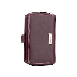 Designer Rio Collection Purse - Ladies Wallet - Womens Wallets - Genuine Leather RFID Blocking - Button Close Purse - R13 Plum image 4