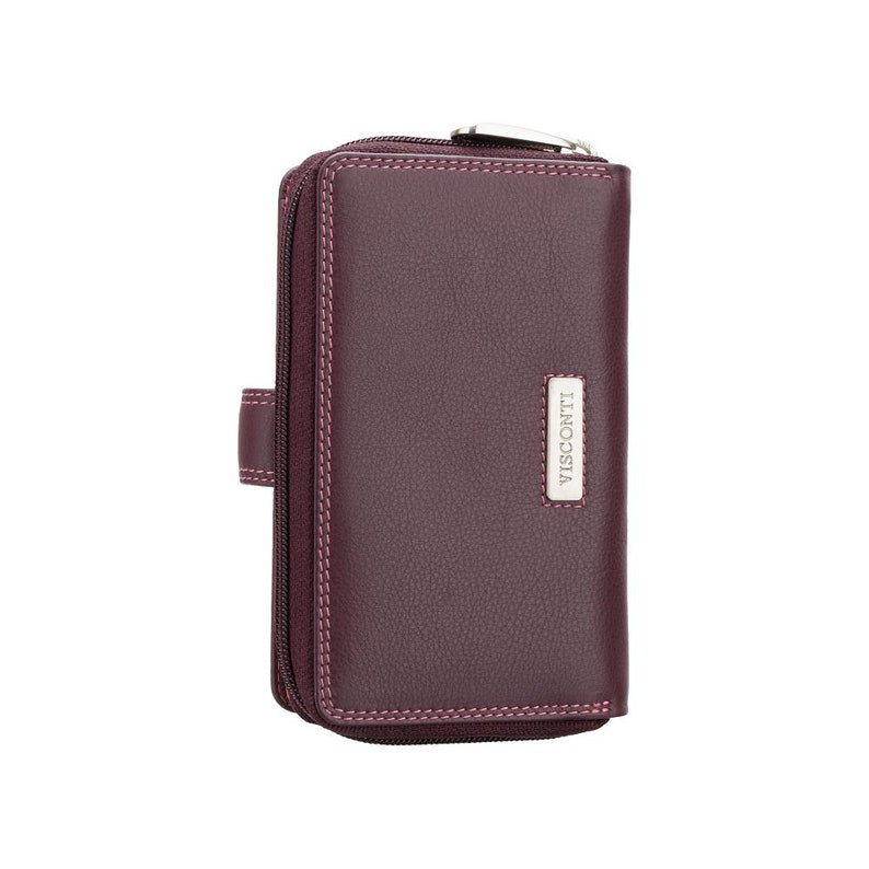 Designer Rio Collection Purse - Ladies Wallet - Womens Wallets - Genuine Leather RFID Blocking - Button Close Purse - R13 Plum image 4