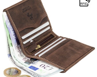 Portfel skórzany VISCONTI - Brązowy olej - Kolekcja Hunters - Etui na karty - 705 - Składany na pół - Portfel RFID - Mały portfel - Portfel męski - Etui na karty