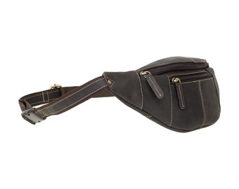 VISCONTI Große Umhängetasche - Reißverschlusstasche - Braun geölt - Ledertasche - Hüfttasche - Unisex - 721