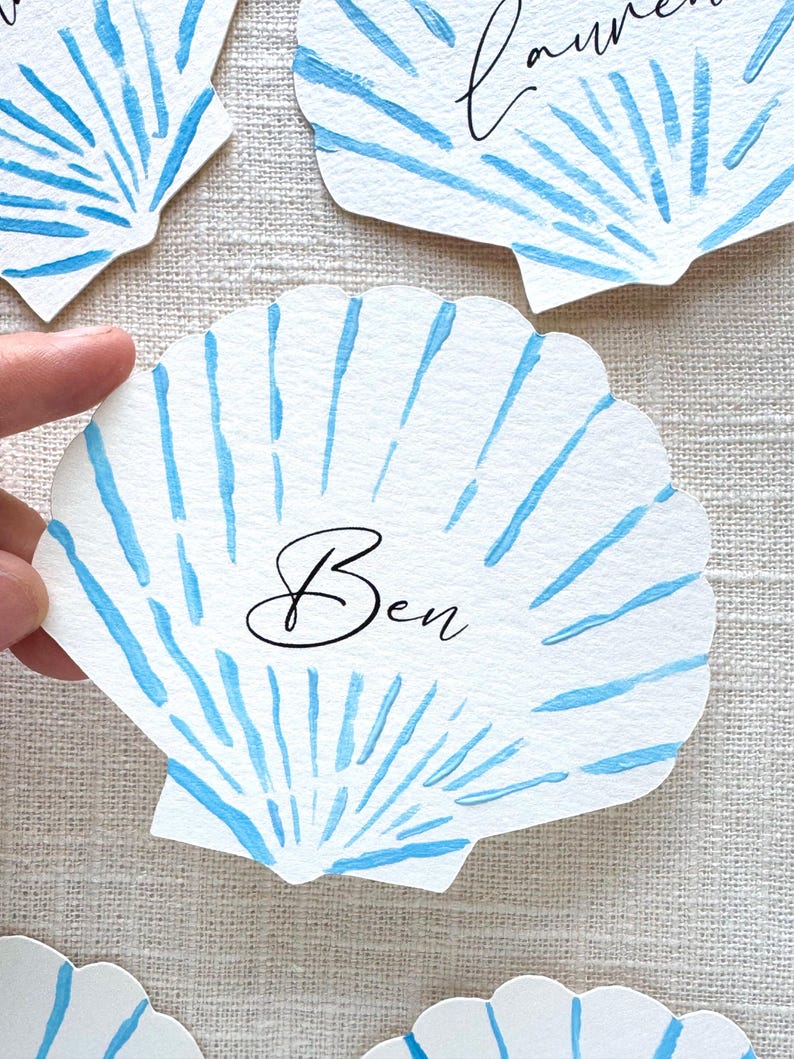 Hand-painted Sea Shell Place Cards - Coastal Wedding Decor - Etsy