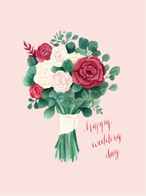 Congratulations Wedding Card Hand Painted Stationery Happy Etsy