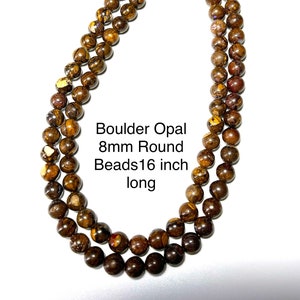 Australian Boulder Opal plain round 8mm beads - 16 inches long full strand