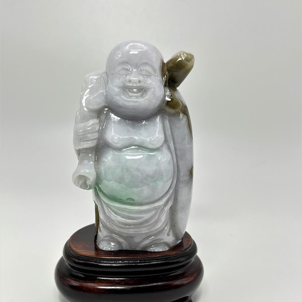Jadeite Buddha Carving - Vintage - Detailed workmanship - Genuine Jadeite - Good Luck Statue. Good Vibes and a happy smile in a figurine.