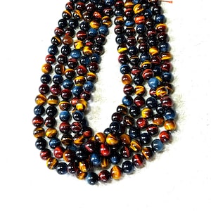 Tiger&#39;s Eye Multicolor 8mm Round Beads - High Quality - full strand 16 inches long - Wow!