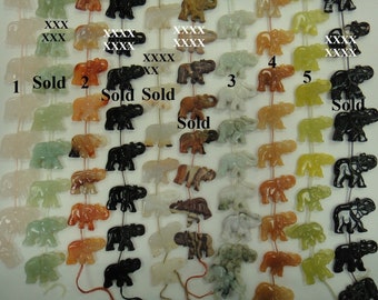 Gemstone Elephant Beads - Carved on both sides - 12 Elephants on one strand