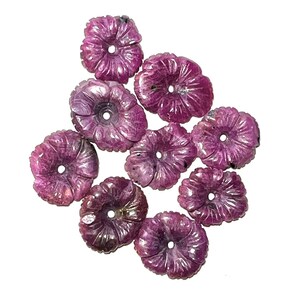 All Natural 9 Ruby CARVED flowers -  Rare!! Vintage! Set of 9 pieces - Intricate Carving