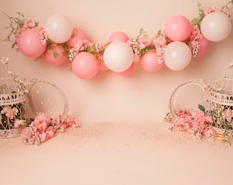 Organic Simple Balloon Banner/ Bird cages/flowers with glitter Digital Backdrop/Digital Background