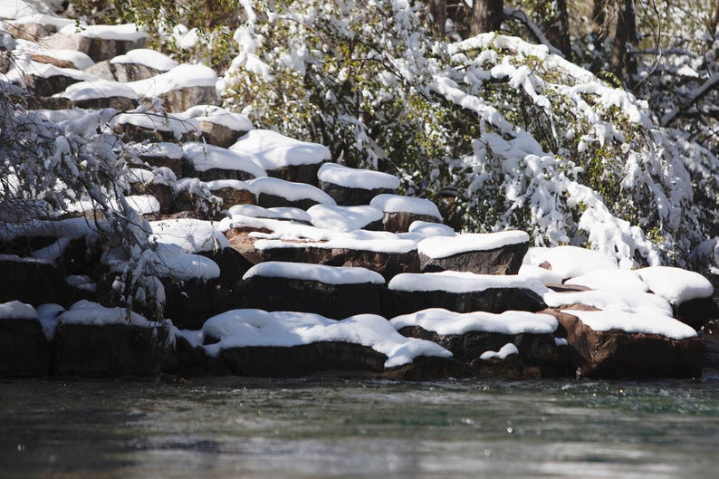 Snowy Rock Path by the Creek in the Mountains Digital Backdrop/Digital Background/Overlay image 1