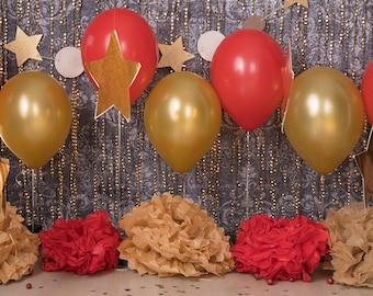 Gold, Red, Black, Stars Party Sparkle Digital Backdrop/Digital Background