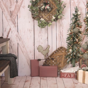 Farmhouse Christmas Digital Background/Backdrop with shiplap, burlap, presents, crates