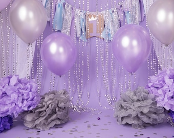 Set of 2 Lavender/ Purple Glitter/Silver Princess Birthday Setup Digital background/Digital backdrop with balloons