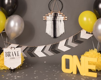 Wild "ONE" 1st birthday digital background/digital backdrop arrows, yellow, gray, and black