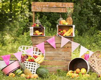 Set of 2 Outdoor Fruit Stand with Fruit, Crates, Bright Colors and Sign Digital Backdrop/Digital background