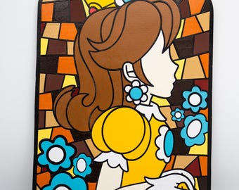 Princess Daisy Stained Glass Handpainted Wood Wall Decoration