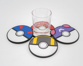 Pokeball Inspired Coaster Set of Four