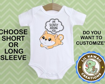 Cute Baby Bodysuit With Sushi Shiba Inu Akita Inu Kawaii Art 100/% Cotton SHIBA AKITA ONESIE Bella+Canvas