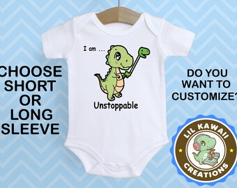 T-Rex Dinosaur Eat Unicorn Baby Boys Girls Long Sleeve Baby Onesie Babys Creeper