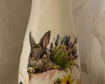 Rabbit And Lavender Vase, Easter Bunny