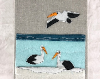 Pelican and Beach Textile Art