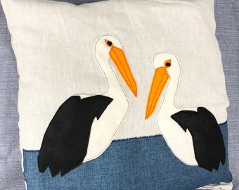 Embroidered Pelican Cushion