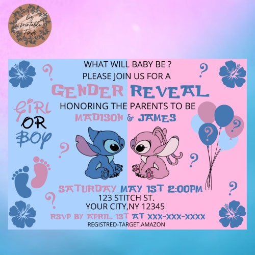 LILO & STITCH Gender Reveal/baby Shower Bundle TY Card Etsy Israel