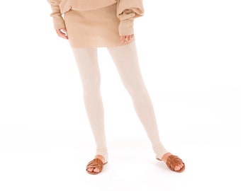 Bamboo Long Leggings Ecru \ Kundalini \ Yoga Wear \ Gym \ Fitness  \ Multi Layer \ Pilates \ Conscious \ Pants \
