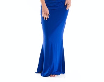 Bamboo Side Slit Skirt Cobalt Blue \ Side Split  \ Maxi Skirt \ Pencil Skirt  \ Fitted Skirt \ Comfortable Skirt  \ Tantra \ Tantric \ Yoga