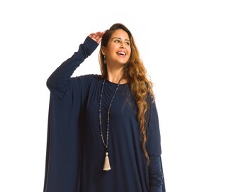 Bamboo Slouchy Top Navy \ Yoga Wear \ Top \ Lightweight  \ Baggy Top \ Asymmetric \ Elegant  \ Tantra \ Versatile