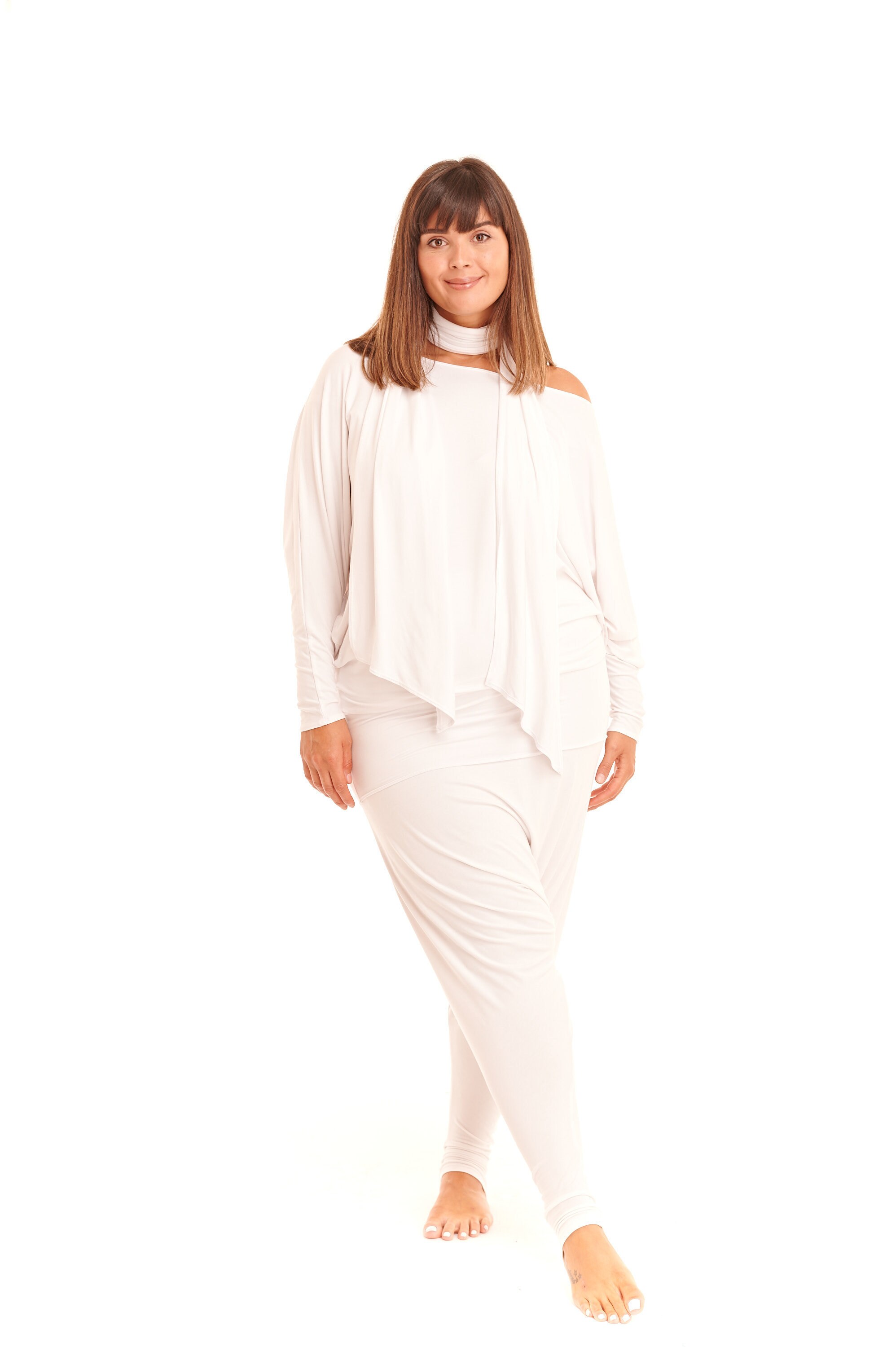 Image of Bamboo Raglan Top White \ Yoga Wear Wrap Lightweight Kimono Jacket Asymmetric Elegant Tantra Versatile Kundalini