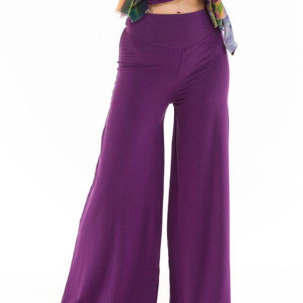 Bamboo Palazzo Pants Purple \ Yoga Leggings \ Yoga Wear \ Lounge  \ Trousers \ Pilates \ Conscious \ Bootcut \ Comfy