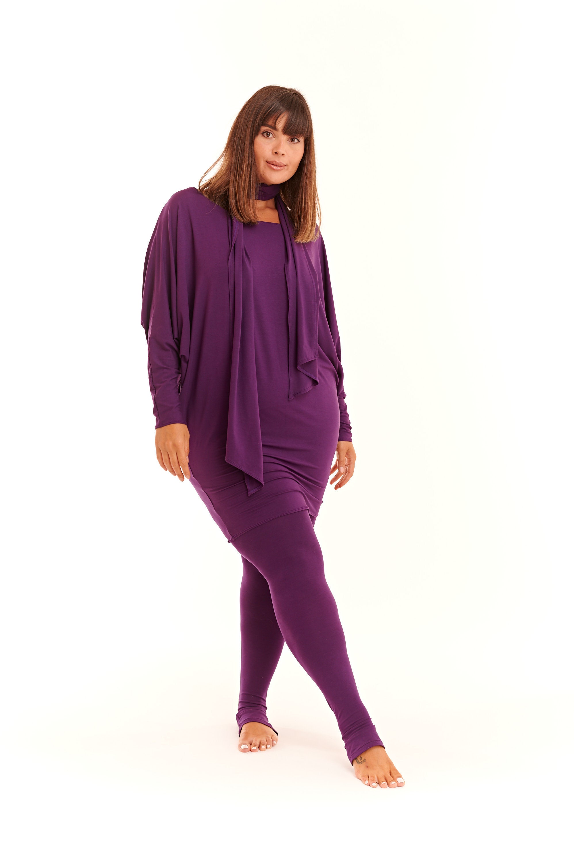 Image of Bamboo Raglan Top Purple \ Yoga Wear Wrap Lightweight Kimono Jacket Asymmetric Elegant Tantra Versatile Kundalini