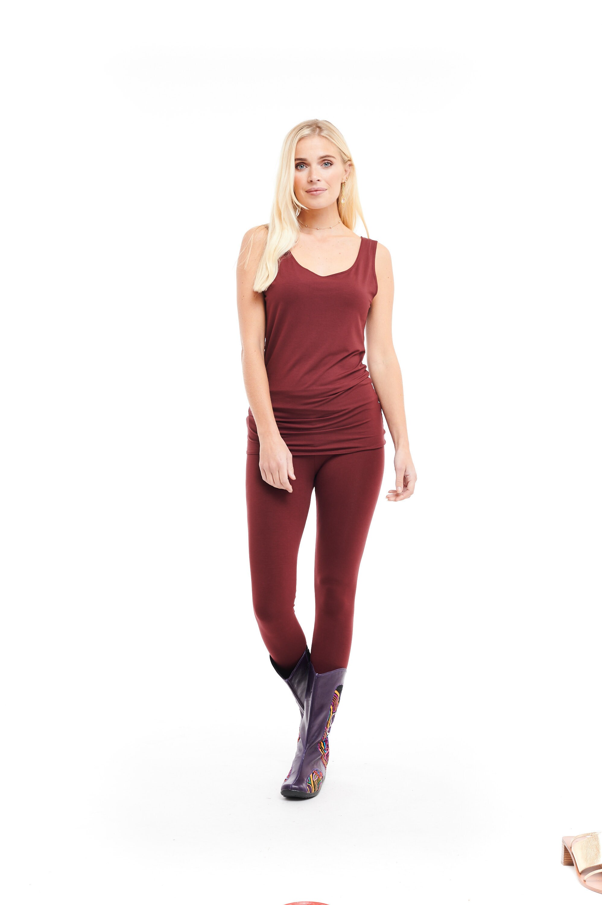Image of Bamboo Vest Top Burgundy \ Layer Yoga Fitted Gym Workout Tantra Tantric No Sweat Thermal