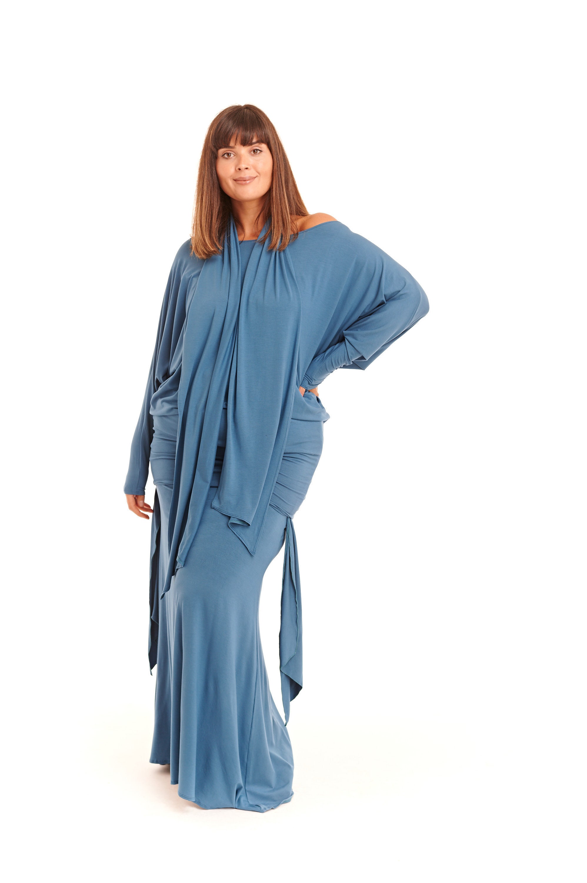 Image of Bamboo Raglan Top Teal \ Yoga Wear Wrap Lightweight Kimono Jacket Asymmetric Elegant Tantra Versatile Kundalini