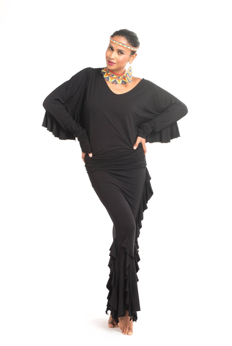 Bamboo Spanish Skirt Black \\ Latin Skirt \\ Tango Skirt \\ Hand Made \\ Ruffle Skirt \\ Frill \\ Maxi Skirt \\ Tantrica \\ Tantra \\ Tantric
