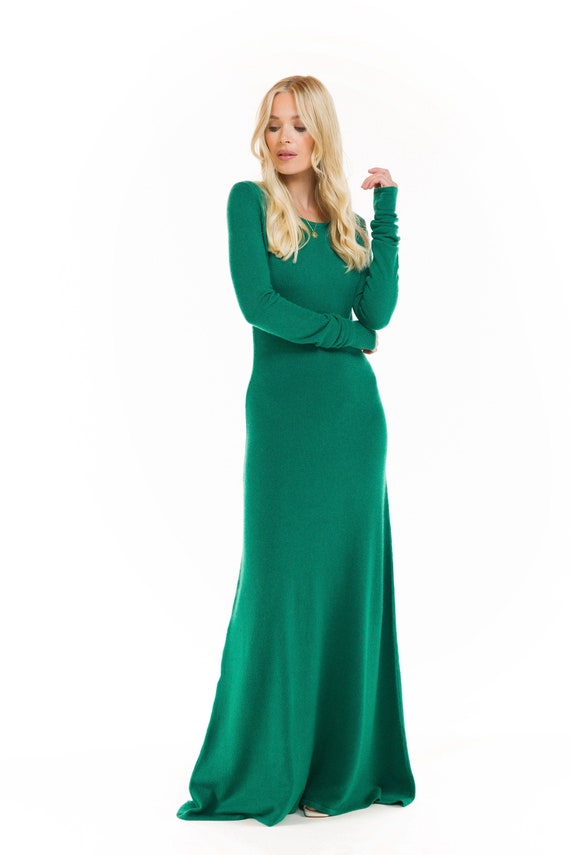 slim fit dress slacks Michela Women Long Cashmere Dress Green