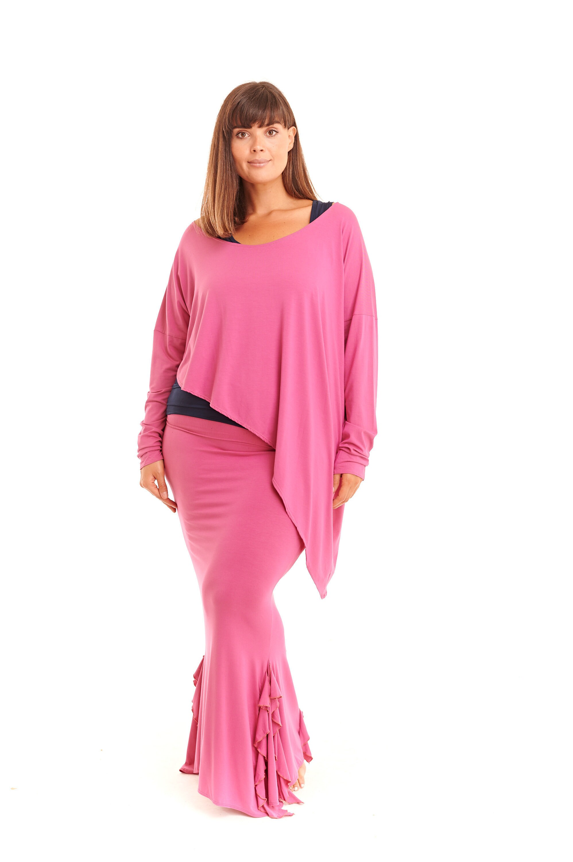 Image of Bamboo Asymmetric Top Deep Purple \ Oversized Stretch Hand Made Off Shoulder Breathable Bohemian Tantra Tantric