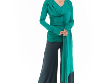 Bamboo Drape Shrug Jade \ Eco \ Long Layer  \ Yoga \ Wrap \ Kundalini \ Bolero \ Stretch \ Tantrica \ Tantra \ Tantric