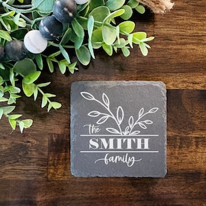 Personalized Slate Coasters, Set of Four Coasters, Laser Engraved Coaster Set, Great Wedding Gift, Housewarming Gift, Anniversary Gift
