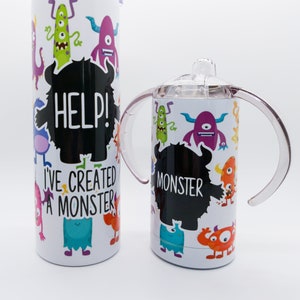 Juego de vaso y taza para beber Monster Mommy, Daddy and Me, regalo para baby shower, regalo de cumpleaños o Navidad, se puede personalizar, juego de tazas a juego