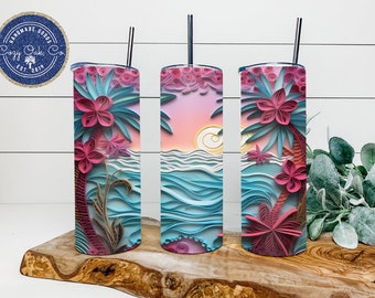 Pretty Beach Tumbler, 20oz or 30oz, 3D Look Tumbler, Great Gift, Birthday Gift, Christmas Gift, Sublimation Tumbler, Personalized