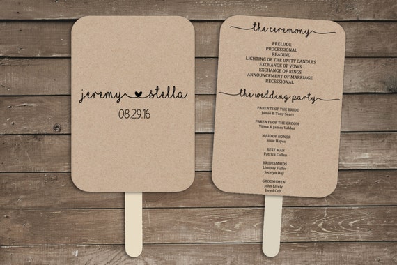 Wedding Program Fan Template Rustic Wedding Program Fan Etsy