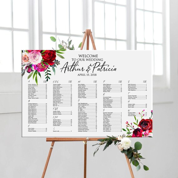 Etsy Wedding Seating Chart Alphabetical